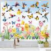 Spring Butterfly Tulips Flower Bird Static Cling Window Stickers for Bedroom Living Room Home Decoration