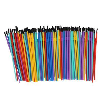 100 PEÇAS Pincéis de Pintura para Crianças Cabo de Plástico Conjunto de Pincéis de Nylon para Pintura a Óleo Aquarela 5 Cores 16cm 6.3in Cor Mista