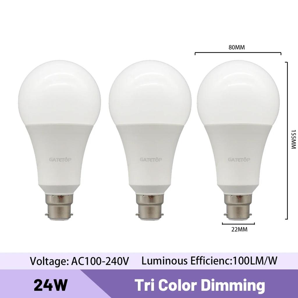 3pcs E27 B22 Energy Saving 3 Color Temperature CCT Bulb AC110V 220V 18W 24W Memory Function Color Temp Reset Light for Bedroom