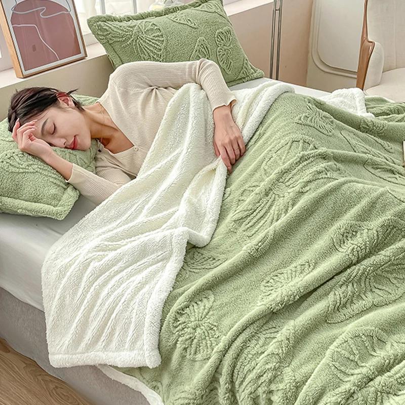 New Butterfly Tafu Velvet Blanket Warm Autumn Winter Soft Fluffy Bed Sofa Blankets Office Nap 2 Layer Thickened Throw Blanket