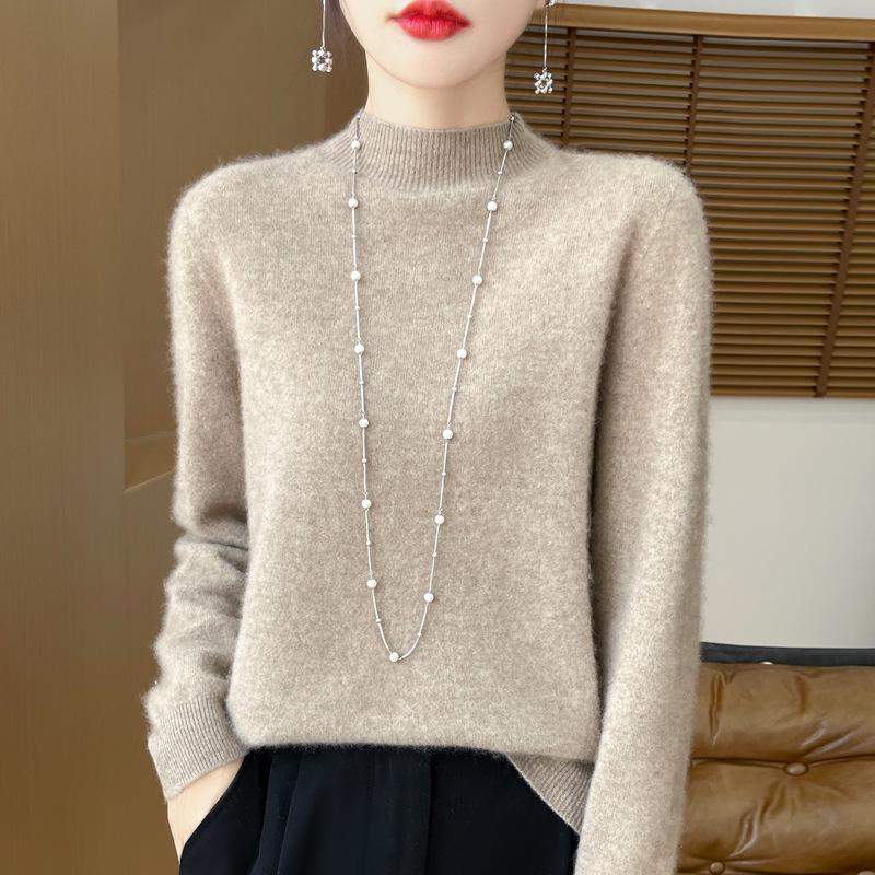 Autumn and Winter Women's Half High Neck Warm Sweater Knitted Pullover Sweater
