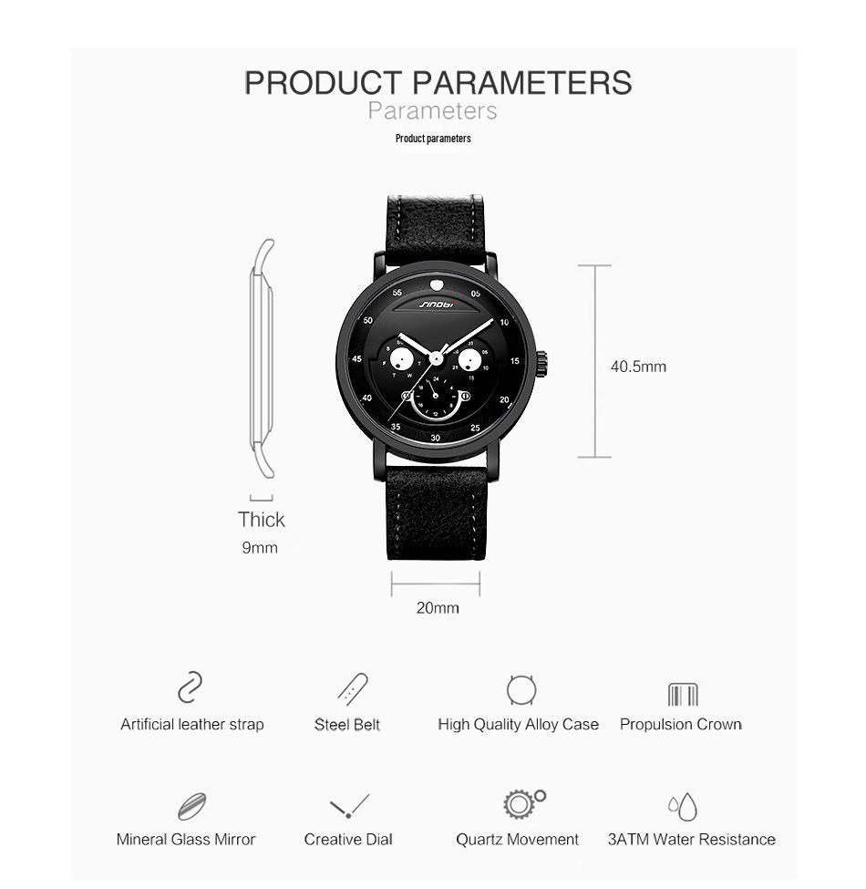 Sinobi 9805 Men's Luminous Waterproof Fashion Quartz Wristwatch
