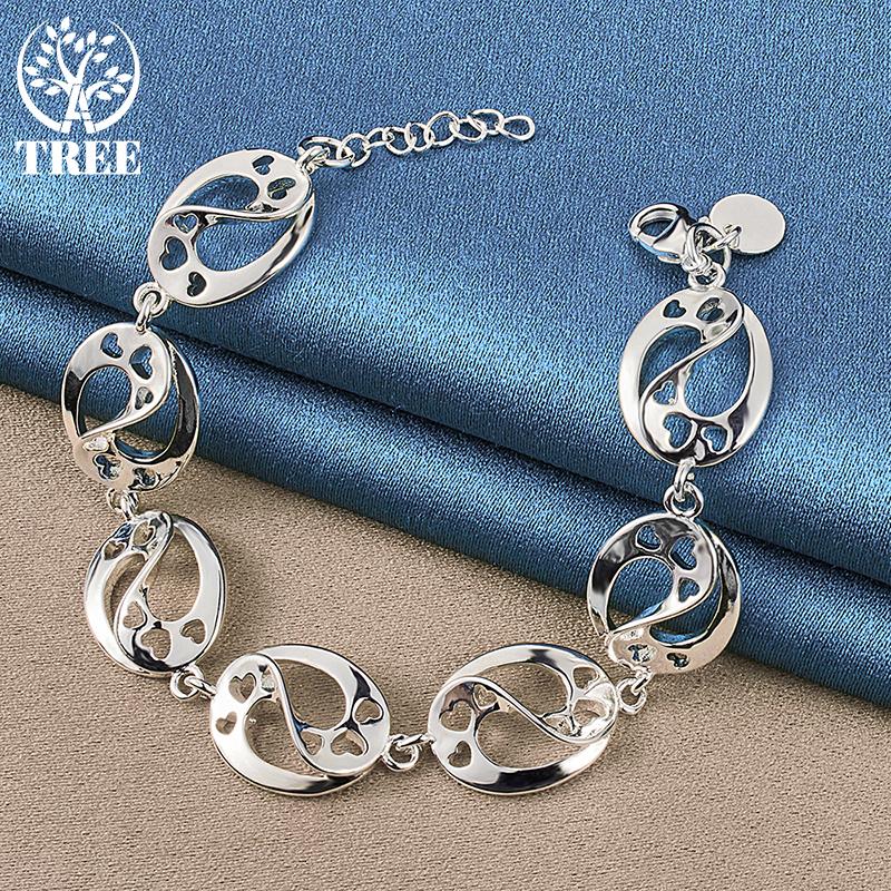 925 Sterling Silver Love Heart Chain Bracelet Jewelry