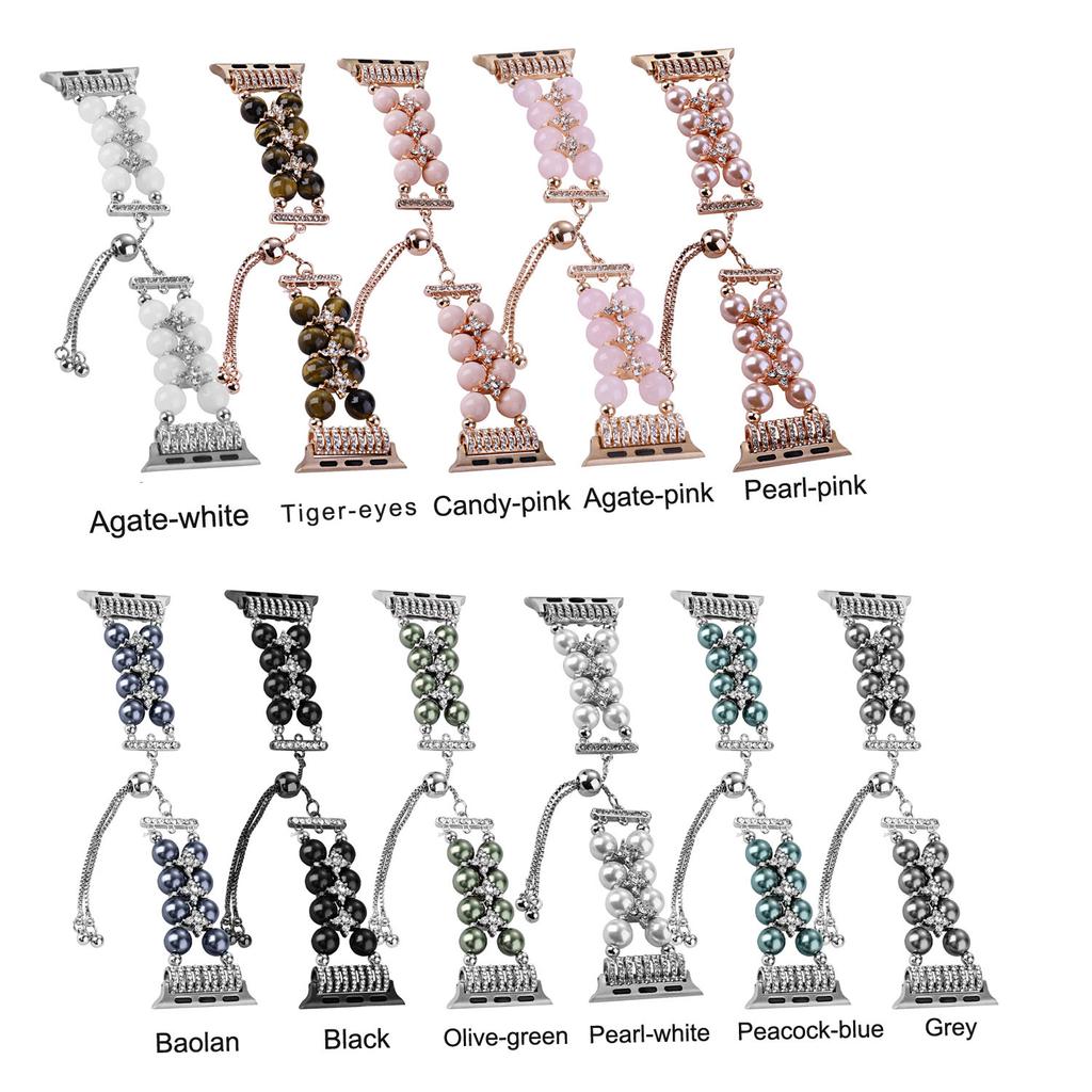 Watchband Pearl Strap For Apple Watch Band Ultra 49mm Agate Beaded Jewelry Bracelet For Iwatch Series 9 8 7 6 SE 5 4 3 44mm 40mm 45mm 41mm