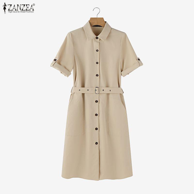ZANZEA Abito camicia casual da donna a maniche corte con colletto rovesciato