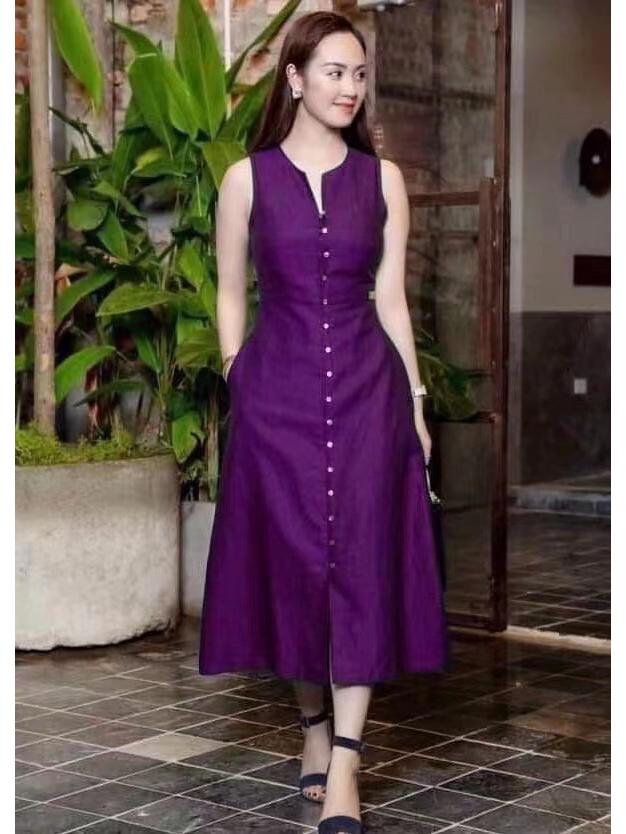 

Летнее платье 2022 года, модное, приталенное, однотонное L фиолетовый