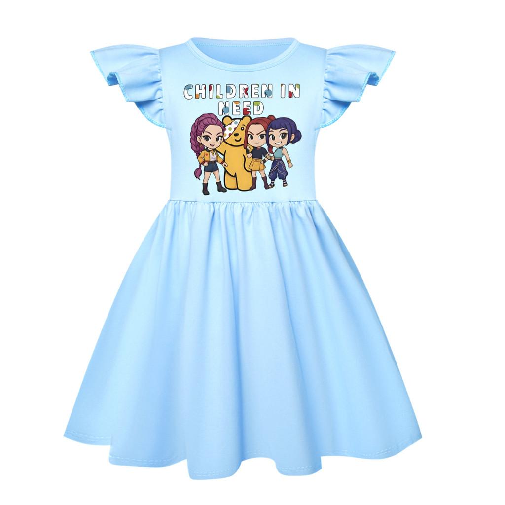 5103 Kids Girls Mira Zoey Rumi Printed Ruffle Short Sleeves Casual Dress