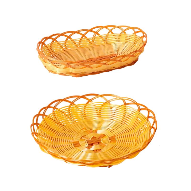 1PC Bamboo Vine Fruit Frame Plastic Rotundity Fruit Shop Ellipse Tray Storage Basket Weaving Supermarket Fruit Basket