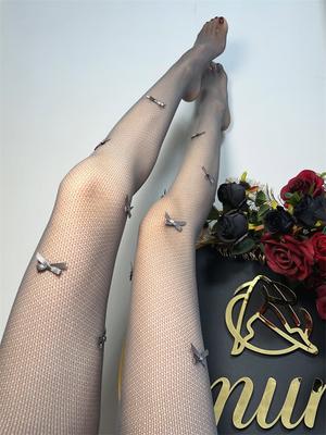 Bowknot Hollow Out Pantyhose Women Sexy Thin Ins Tide Lace Tights Sexy Fishnet Stockings For Party Christmas