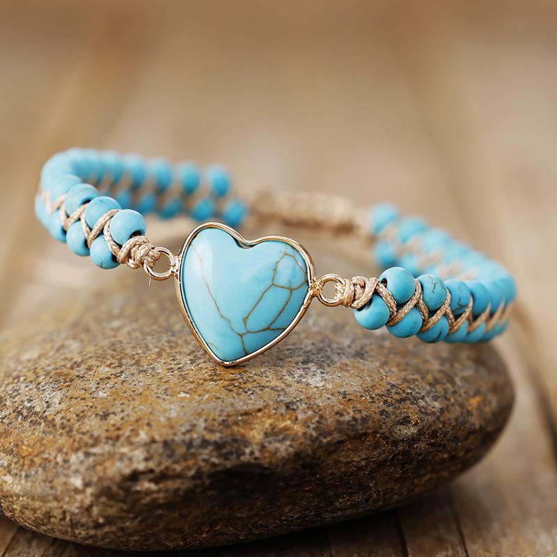 Heart-shaped Double-layered Natural Stone Hand-woven Adjustable Bracelet