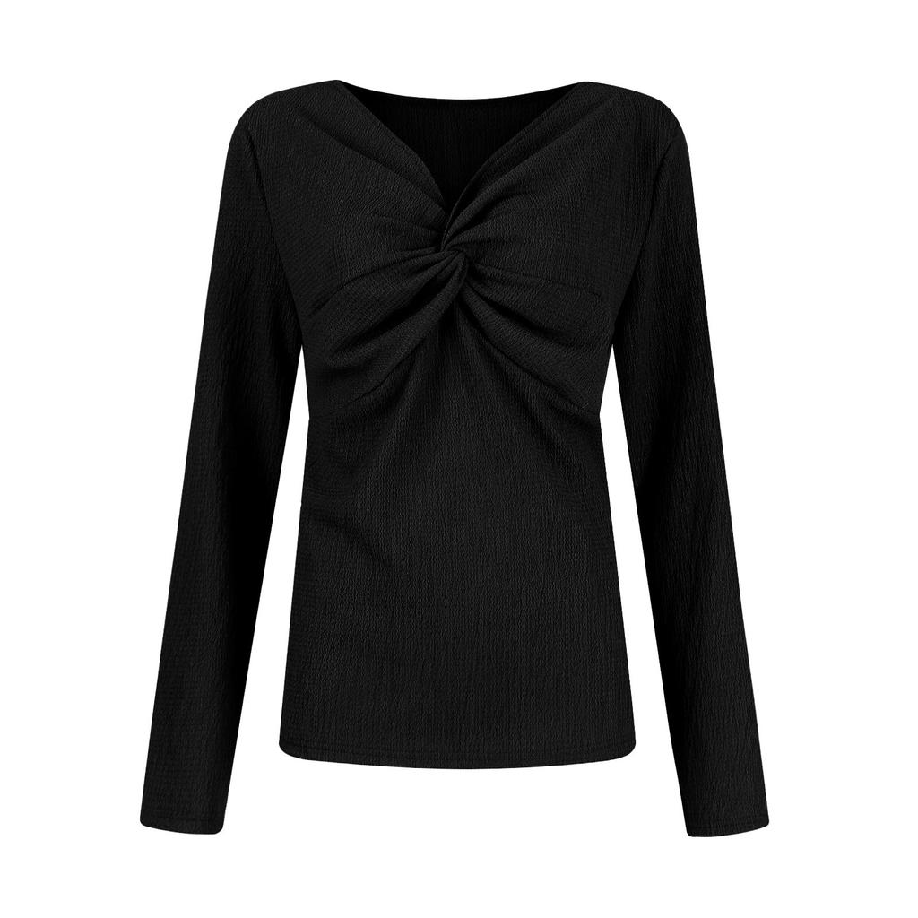 Modisches, einfarbiges, langärmliges Strickoberteil mit V-Ausschnitt für Damen