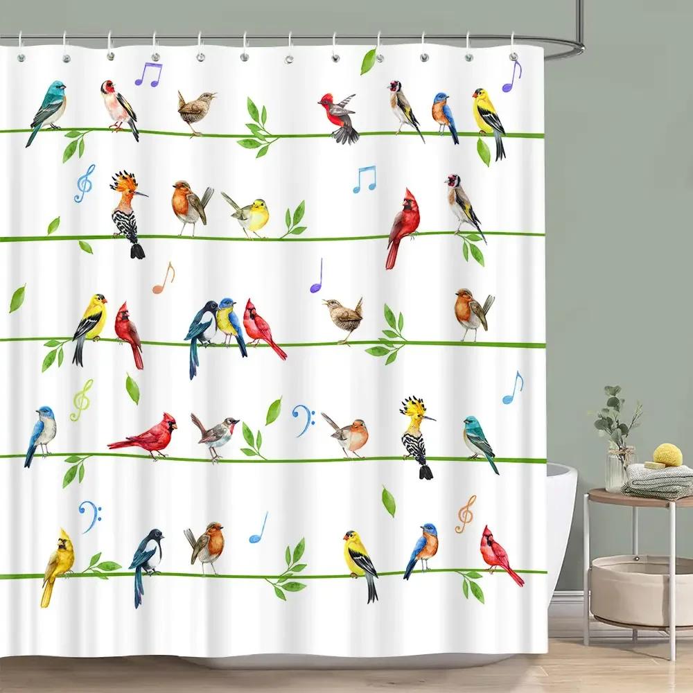 Vintage Blommig Färgstark Fågel Duschdraperi Akvarellmålning Konst Kreativt Hem Polyester Duschdraperier Badrumsdekor