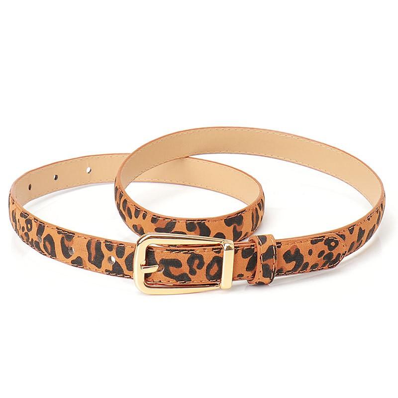 Womens Slim Alloy Buckle Belt With Leopard Print PU Leather Waistband Jeans Casual Office Wear