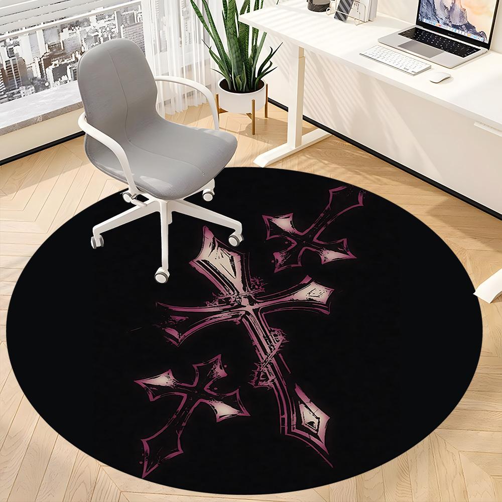 1pc Gothic Cross Office Round Area Rug, Indoor Mat Suitable ForOffice, Under Office Chairs Bedroom Living Room Home Decor T189