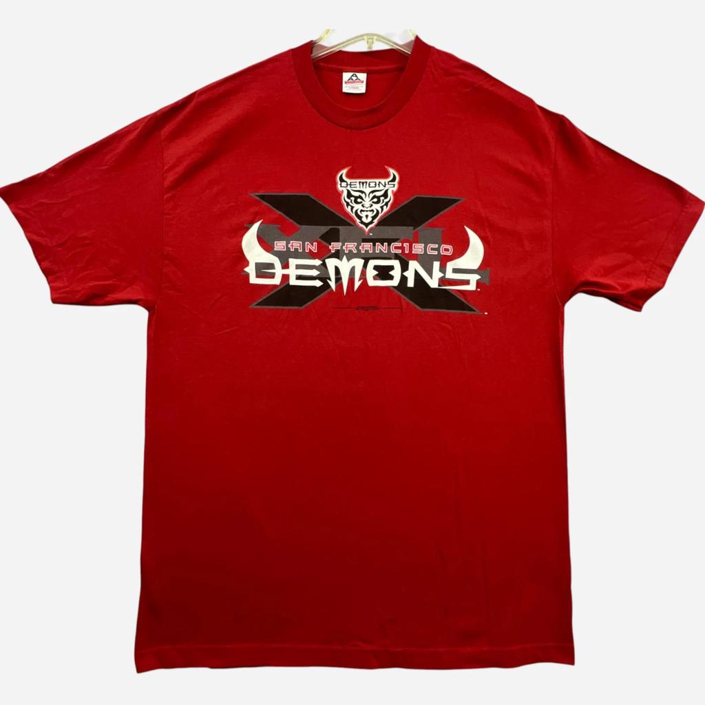 Vintage San Francisco Demons XFL Football T Shirt Mens XL Red Graphic Tee Logo