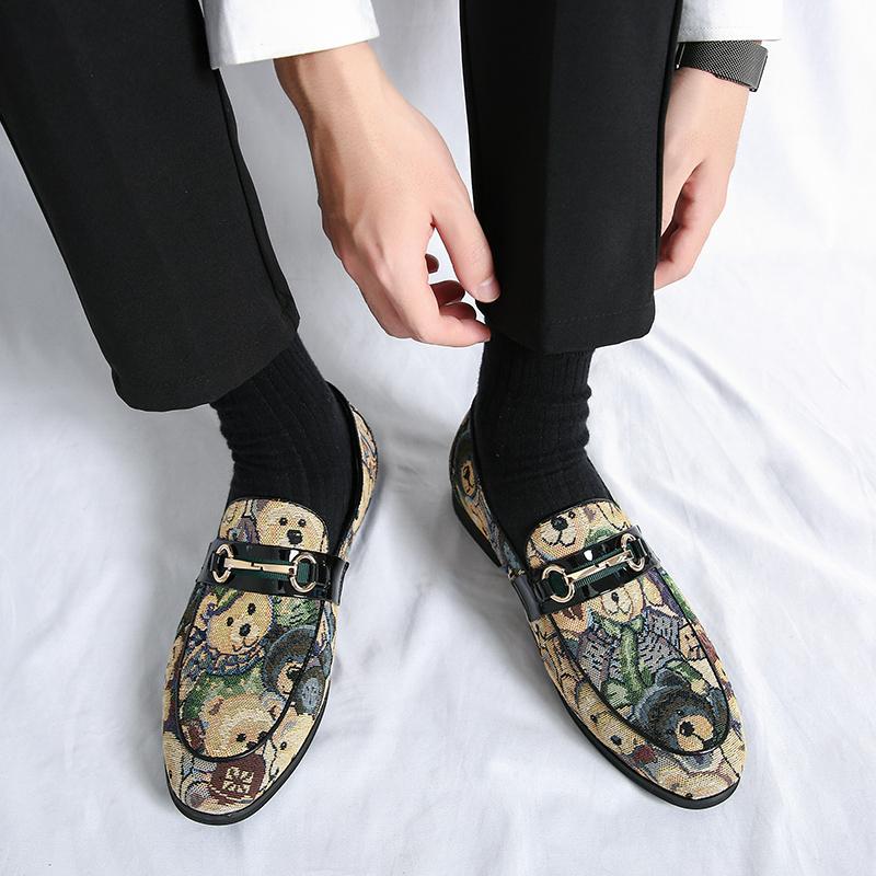 Charm New Print Pattern Patent Leather Loafers Shoes For Men Moccasins Party Wedding Groom Prom Flats Zapatillas Hombre