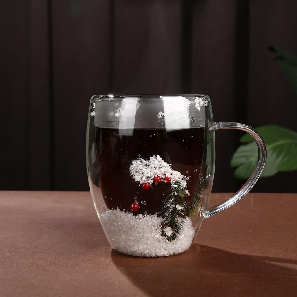 Export Double Cup Real Flower Dried Flower High Borosilicate Glass High Value Milk Cup Juice Cup Coffee Cup