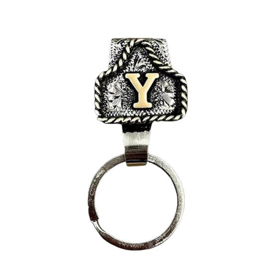 Western Cowboy Letter Keychain Vintage Initial A-Z Key Clip Metal Key Chain Belt Keyring Denim Style Accessory