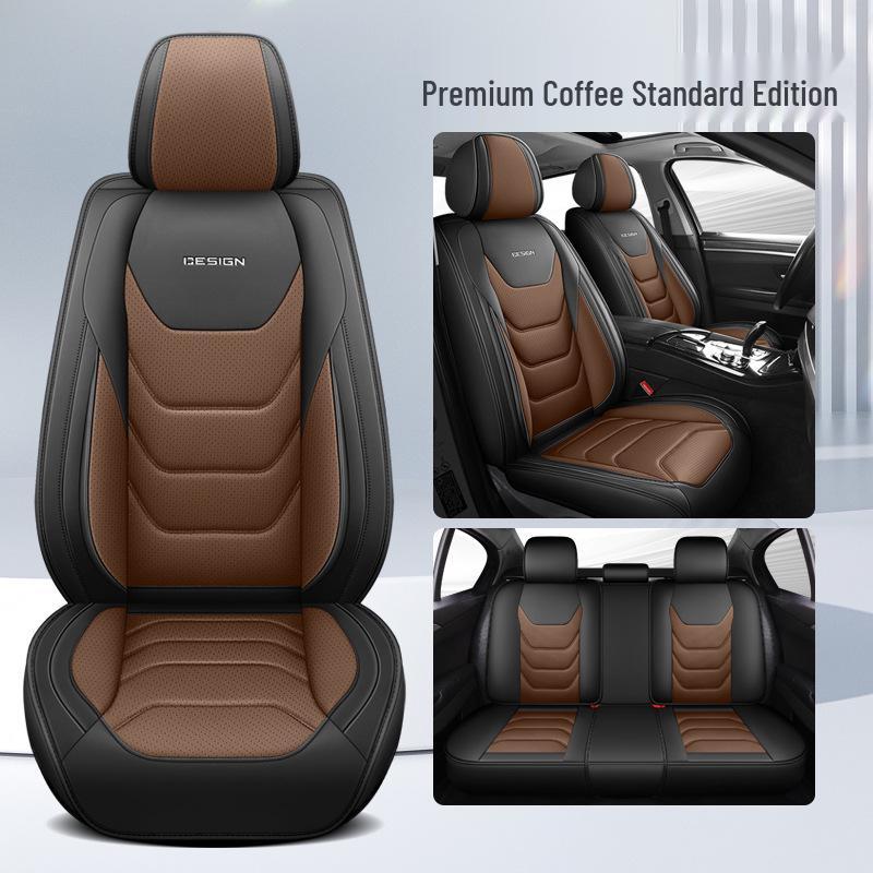 Universal All-Season Five-Seat Leather Car Seat Cover – Full Coverage, Wear-Resistant, Durable, No Removal Needed.