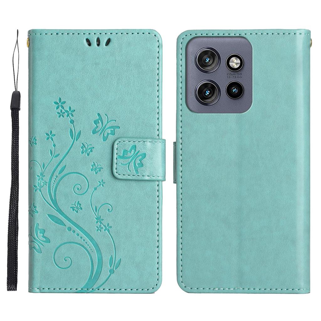 For Motorola Edge 60 Neo 5G/50 Neo 5G Leather Wallet Case Butterfly Flower Imprinted Phone Cover with Strap
