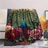 1PC Peacock and Peony  Print FlAannel Blanket, High quality Comfortable for All Seasons, Home Decor, Warmth and Comfort