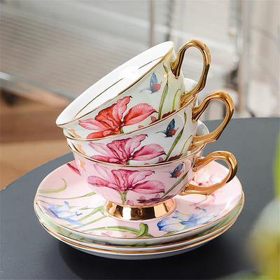 180ML/200ML British Afternoon Tea Cup and Saucer with Spoon Elegant Lily Flower High-end Porcelain Coffee Mug Tea Cup Drinkware
