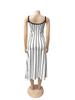 Retro Stripe Patchwork Backless Slip Dress - Color Block Sleeveless Long Slim Fit
