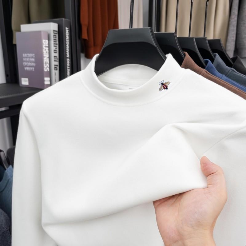 

Men s Semi High Neck Velvet Long Sleeve T-Shirt Autumn Winter Bee Embroid Base Shirt Fashion Menswear Top L