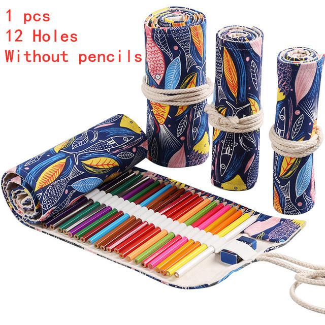 12/24/36/48/72 Hole Colorful Cloth Pencil Case Stationery Cosmetic Pencil Storage Bag Pencil roll School Supplies 050045