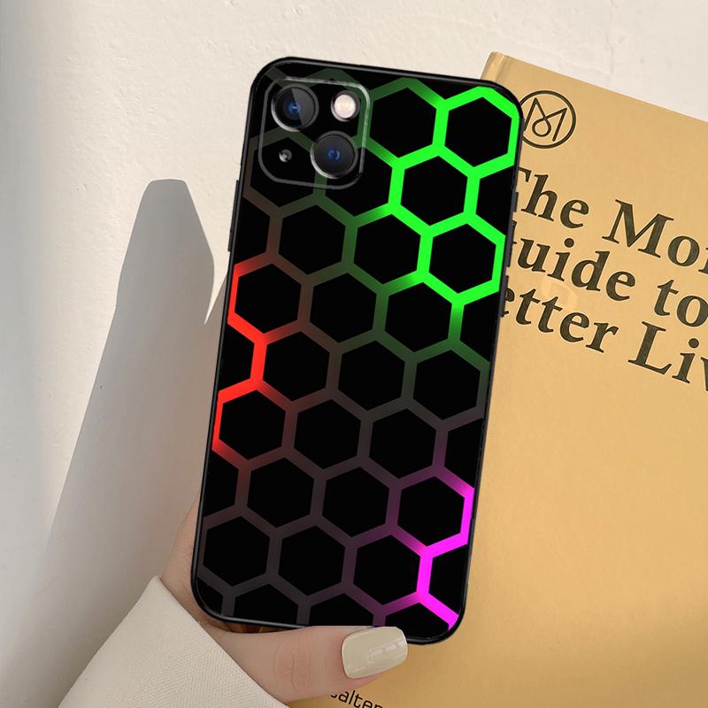 3D Hexagonal Lights Phone Case For iPhone 12 11 13 14 Pro Max X XR XS Max 7 8 Plus SE 2020 12 Mini 13 Mini Cover