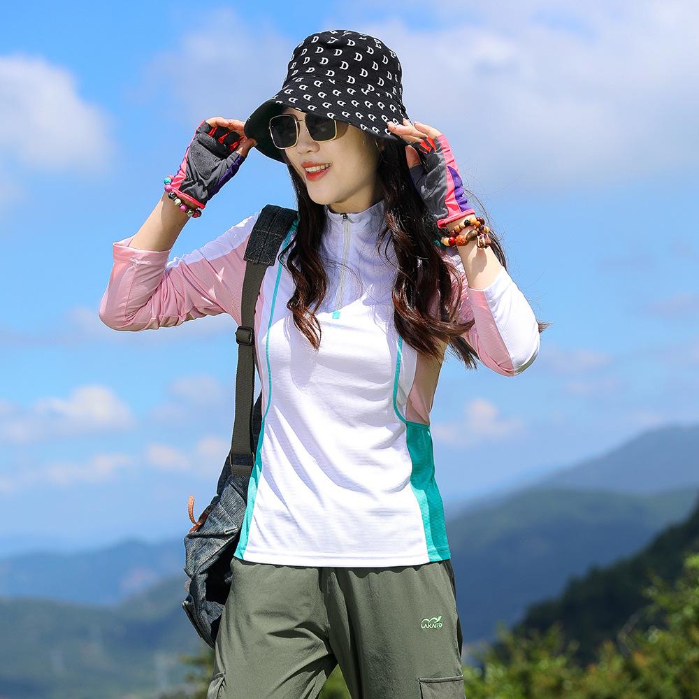 Outdoor sunscreen quick-drying clothes women s long-sleeved T-shirts women s light and breathable quick-drying clothes running elastic sports hiking M белый