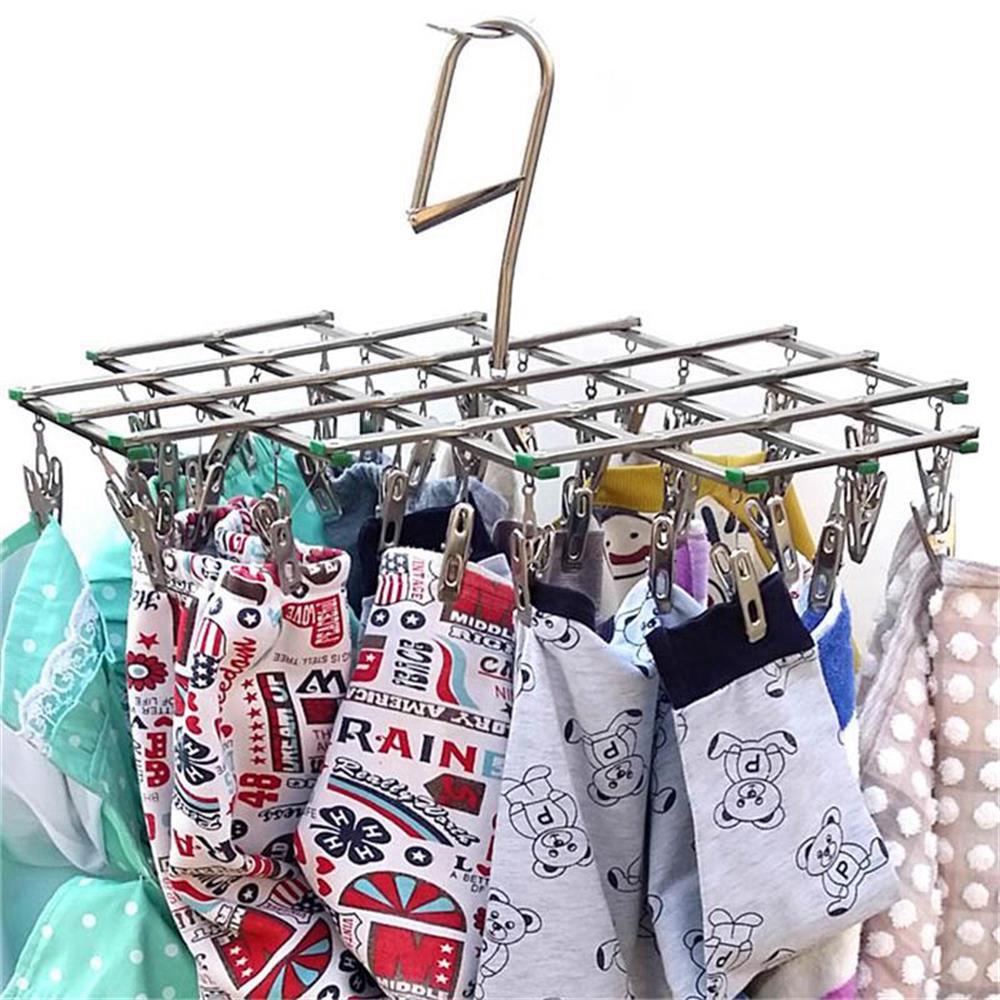 35 Pegs Draining Stainless Steel Rack Clothes Hanger Underwear Hooks Clothes Airer Dryer Socks Clip