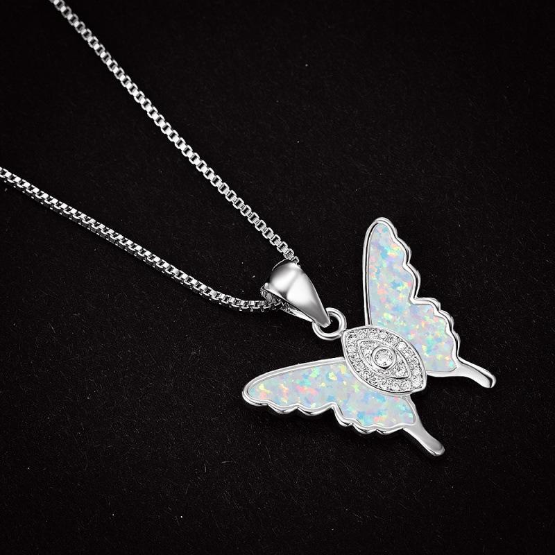 Golden White Opal Eye Shape Three-dimensional Butterfly Pendant Necklace Three-dimensional Light Niche Jewelry