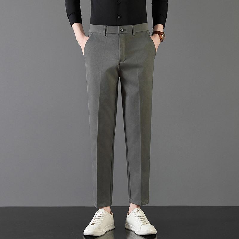 Light luxury spring men's casual pants elastic business straight men's nine-point pants