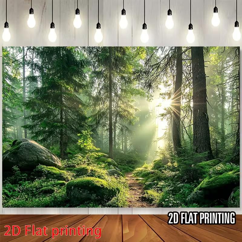 Sonniger Wald Fotografie Hintergrund Natur Grüner Baum Moos Stein Hintergrund für Party Fotoshooting