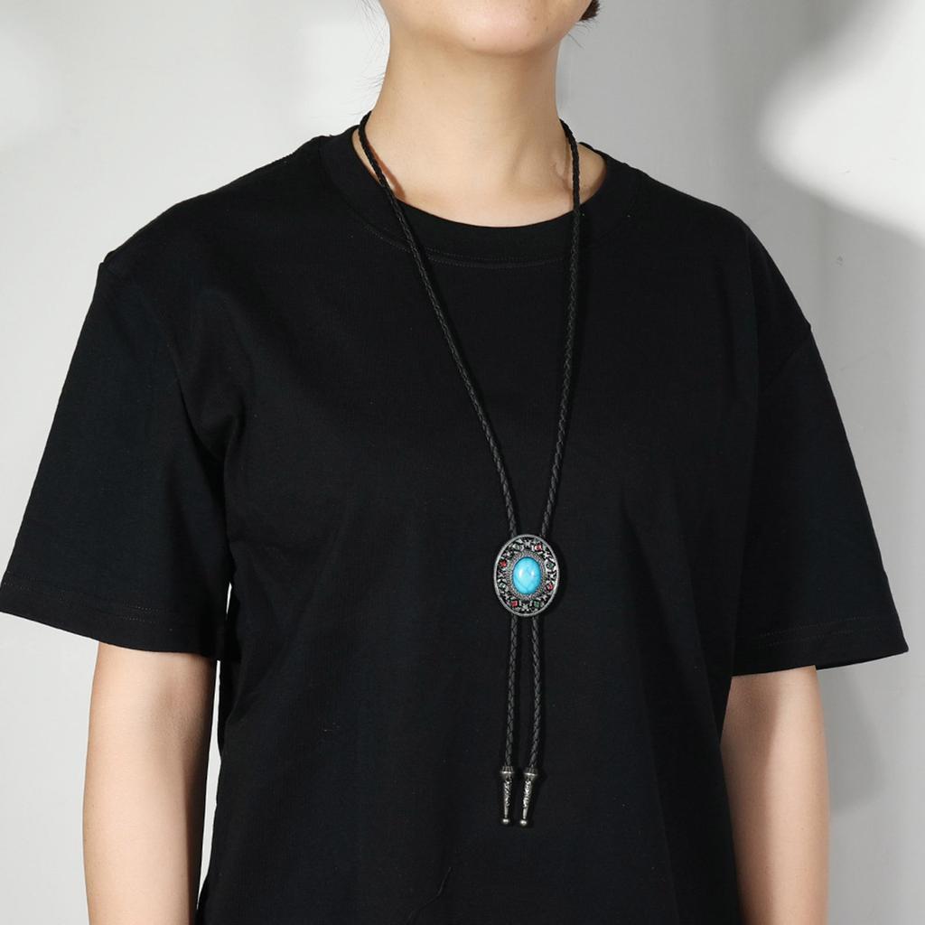 Turquoise Bolo Tie for Adult Unisex Vintage PU Leather Necktie Rope Necklace Jewelry Rodeos Tie for Formal Occasion 3PCS