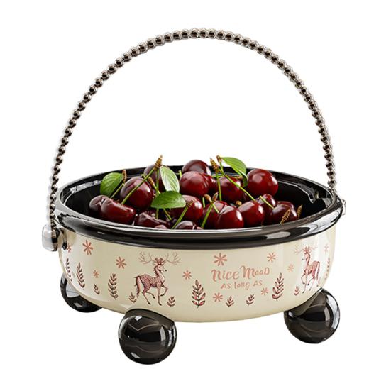 

Fruit Plate with Lid Built-in Carrying Handle Easy to Clean Protective Cover Dried Fruits Nuts Snacks Appetizers Tray Dustproof Snack Container A