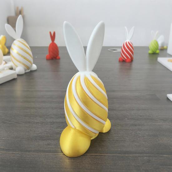 3D Printed Spiral Rabbit Figurine Two-Tone Easter Bunny Figurine Stress Relief Egg Sculpture for Home Office Desk Bookshelf Decor