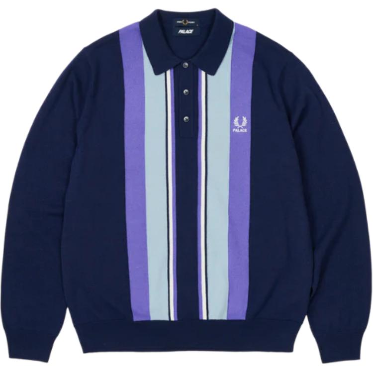 

Palace x Fred Perry Long Sleeve Knitted Shirt Peacoat Unisex Tops Purple SK1129-11A L