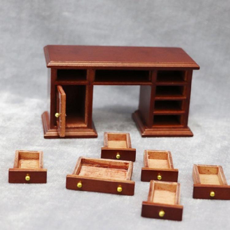 Realistic Miniature Wooden Office Desk With Chair 1/12 Scale Historical Study Room Addition For Models