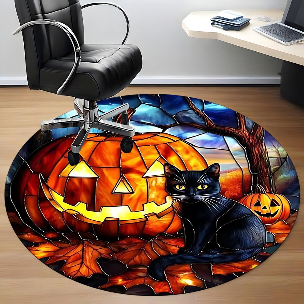 1 Stück Halloween Buntglas Stuhlteppich für Büro Rutschfest, Maschinenwaschbarer Teppich für Büro - Feiertagsdeko Maschinell hergestellt yy251029059