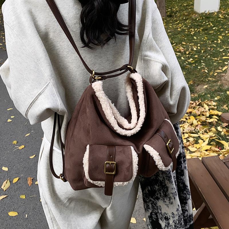 Schülerinnen Rucksack Damen Winter neu Retro Mode matte Tragetasche strukturierte Damentasche