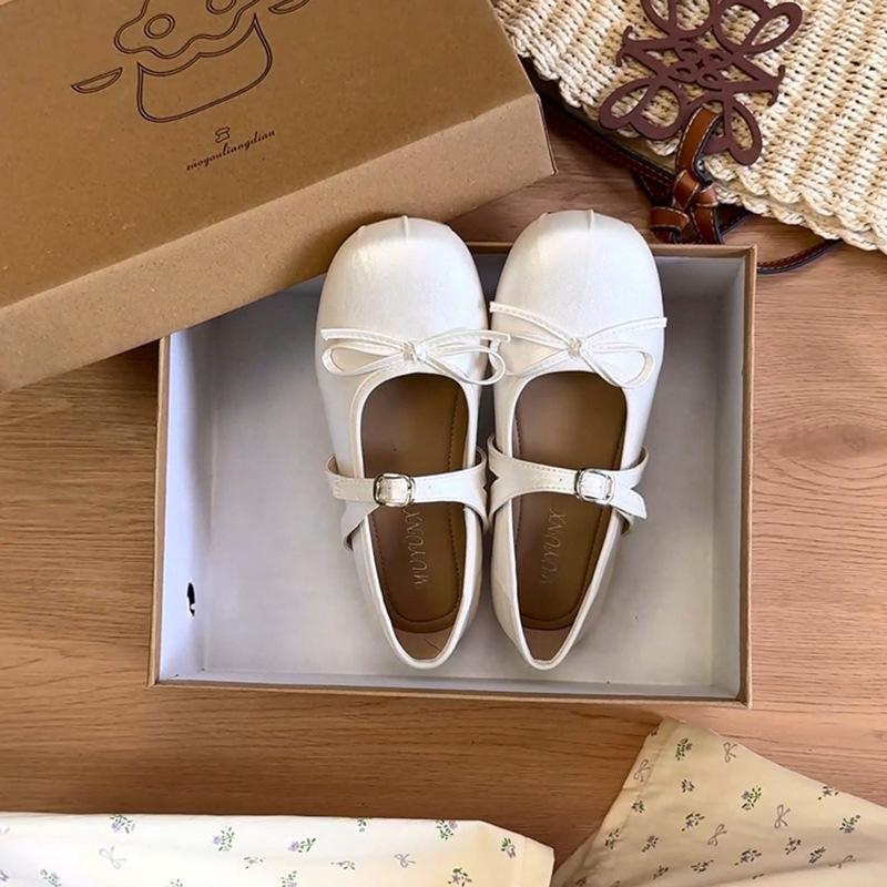 French Gentle Bow Silver Mary Jane Shoes Flat Shoes Small Leather Shoes Summer Korean Version One-word Belt Single Shoes Women's Shoes