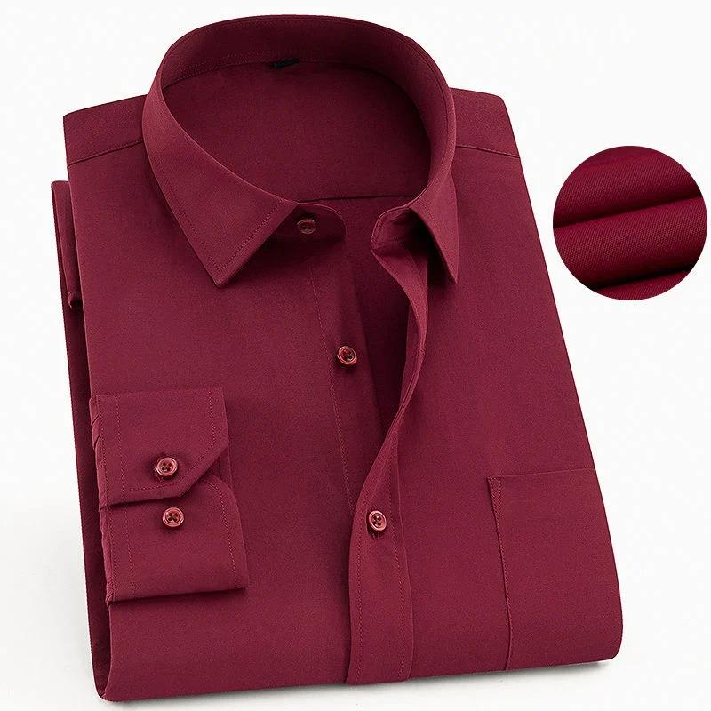 Plus Size Men's Slim Fit Plain Shirts Social Business Casual Long Sleeve Brand Dress Shirts Black Red Daily Office Multi-color