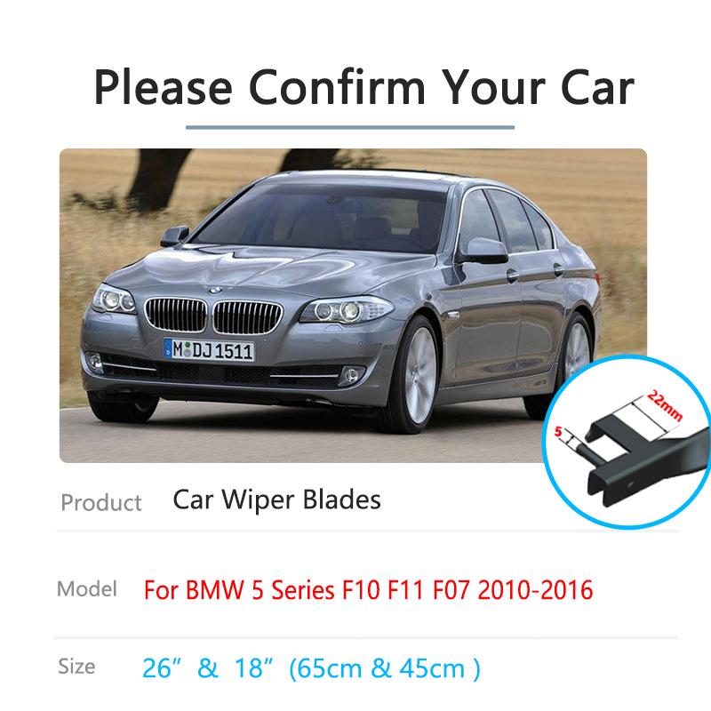 2x For BMW 5 Series F10 F11 F07 2010 2011 2012 2013 2014 2015 2016 Boneless Frameless Front Wiper Blades Rubber Car