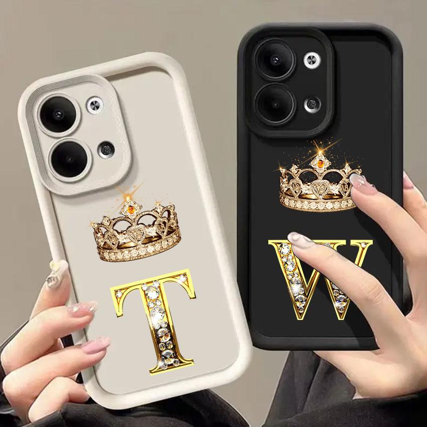 Crown Initial Letter T W R N Phone Cases For Oppo Reno 14 13 12 11 F 10 5G 6 7 8 Pro Plus Cover 8T 7Z 8Z 14Pro Shockproof Fundas