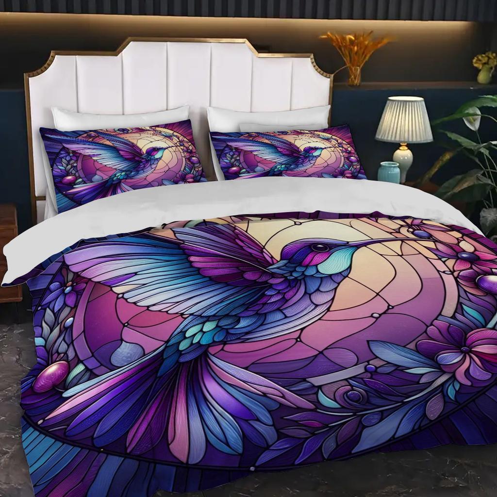 Colorful Glass Kingfisher Pattern 3D Printed Bedding Set, Gorgeous Animal Themed Down Duvet Cover, Soft And Comfortable Luxury D