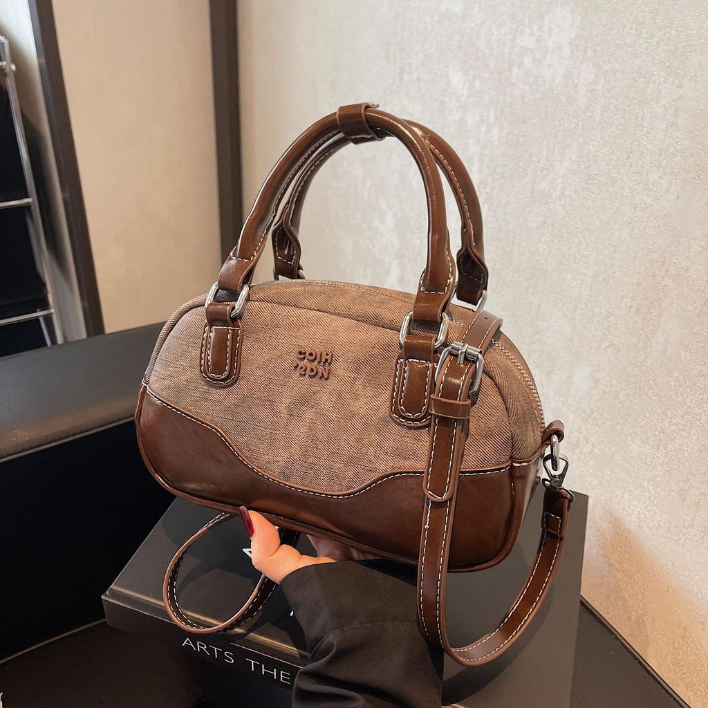 Bag Women'S Popular Shoulder Bag Crossbody Bag Premium Retro Contrasting Color Portable Bowling Bag