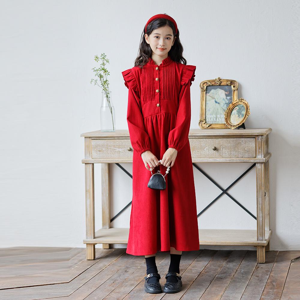 Autumn 2025 Girls' Princess Corduroy Dress - New Style for Autumn/Winter