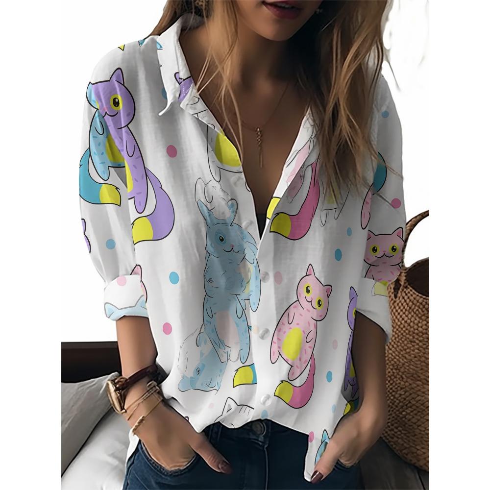 Sommer Minimalistisches Hemd mit Digitalem Blumenprint Knopfleistenhemd Oberteil für Damen Hawaiianischer Strandurlaub Lässiges Hemd